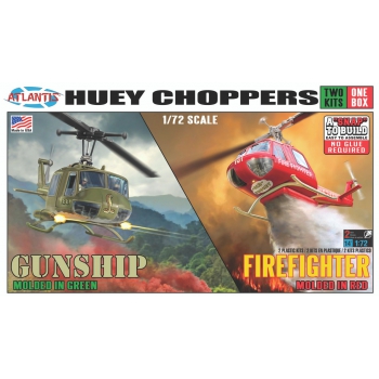 Plastikmodell – ATLANTIS Models 1:72 Snap Huey Helicopter 2 Pack Gunship/ Firefighter – AMCM1026